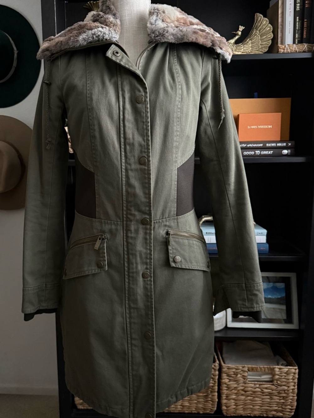 Army Green Parka with Faux Fur Hood